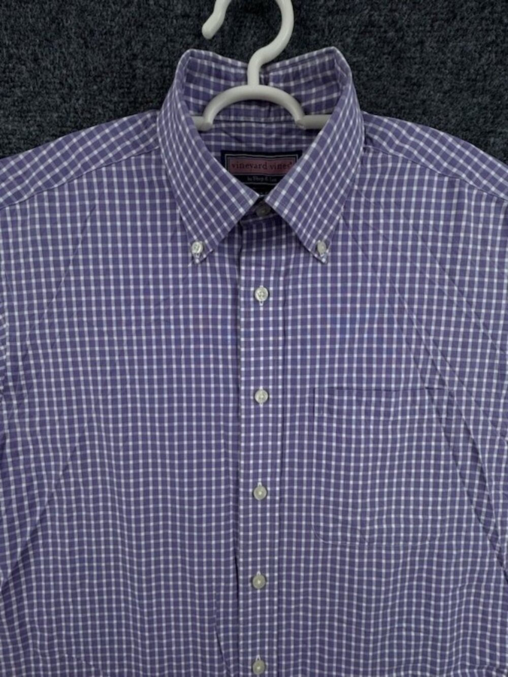 Vineyard Vines Check Button-Down Medium Cotton Murray Purple Pocket Mens Preppy